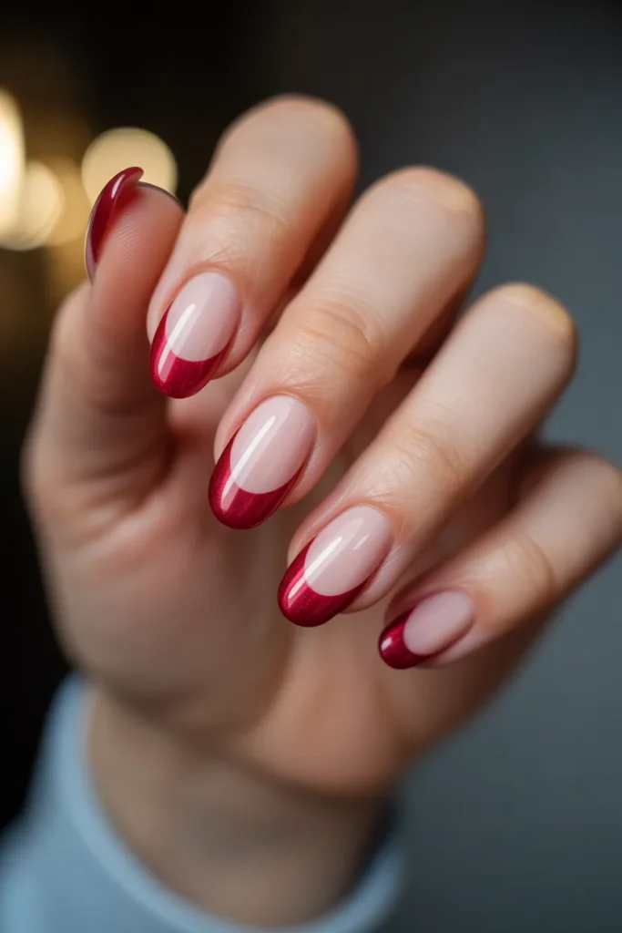 15. Cat Eye Red French Tip Nails