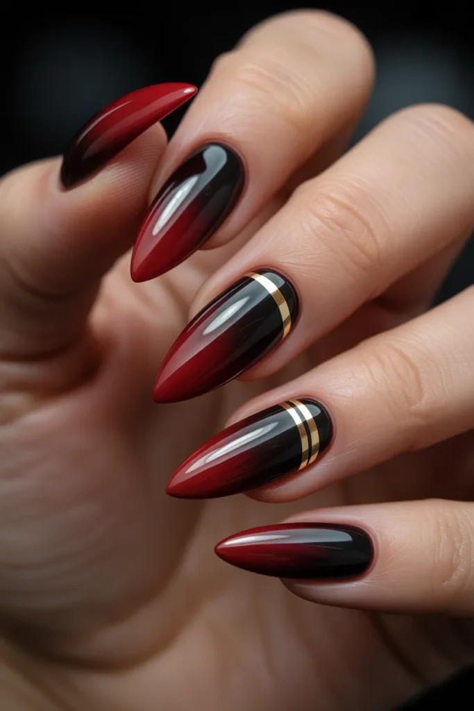 15. Gothic Gradient Nails — Black to Blood Red