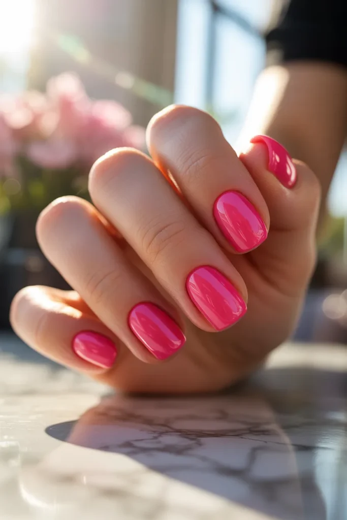 Short Acrylic Nails 16 15. Hot Pink Statement
