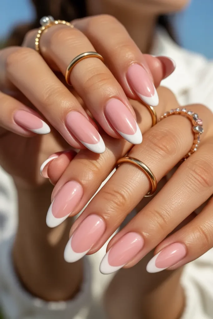 15. Pink Acrylic Nails with French Tips — Full Glam