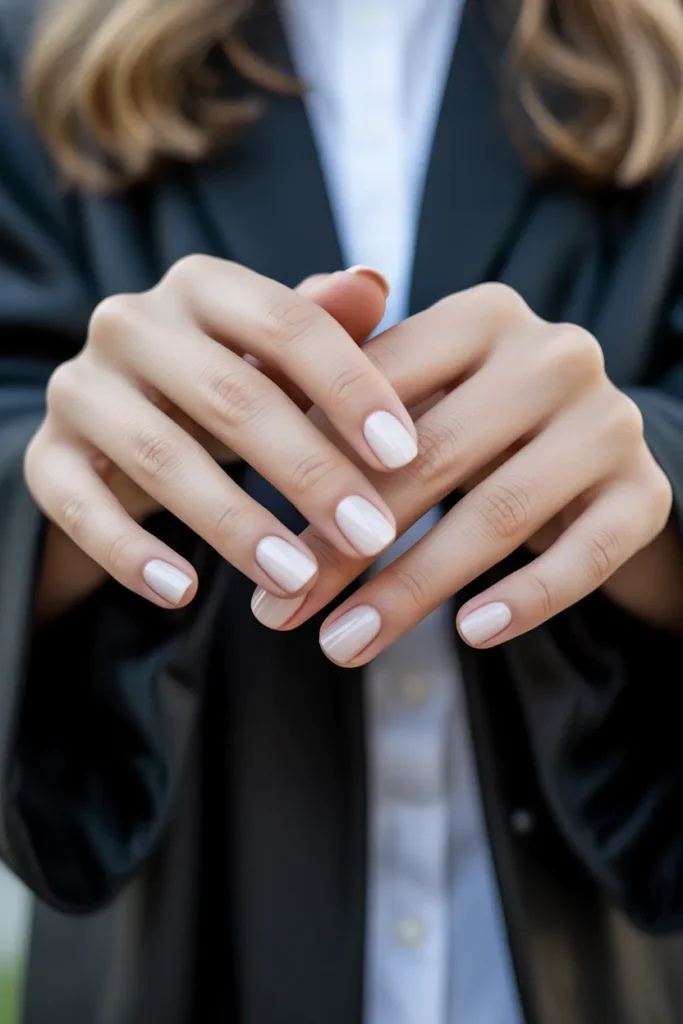 15. Short Square Graduation Nails — Practical and Clean