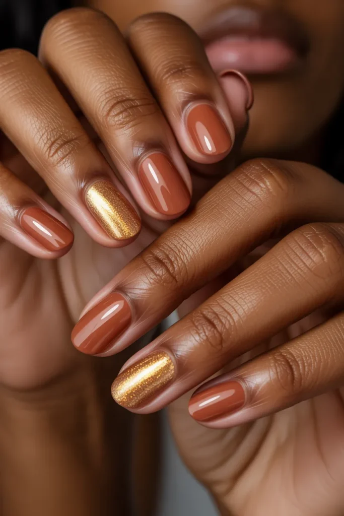 16 May Nails for Dark Skin — Terracotta Gold