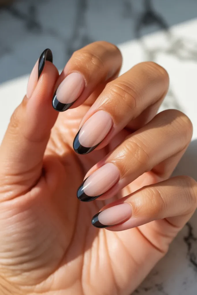 16. Black Jelly French Tip Nails