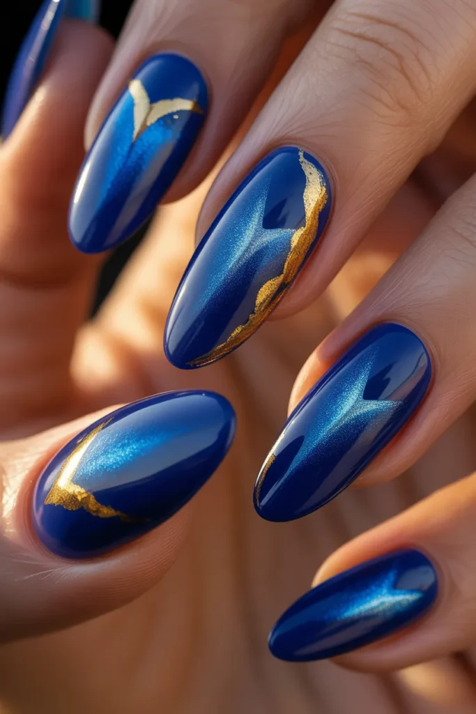 Blue Cat Eye Nails 17 16. Blue Cat Eye Nails With Gold — Royal Luxurious and Endlessly Elegant