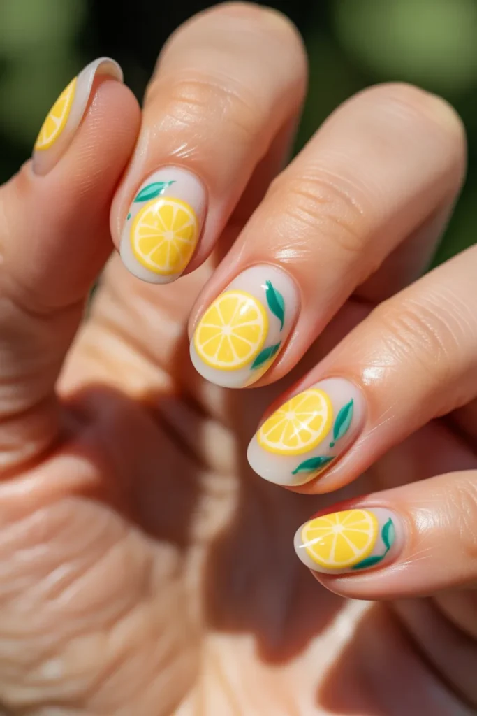 16. Cute Acrylic and Gel Summer Nails — Lemon Print