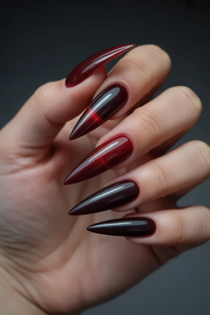 16. Dark Red Maroon Cat Eye Nails