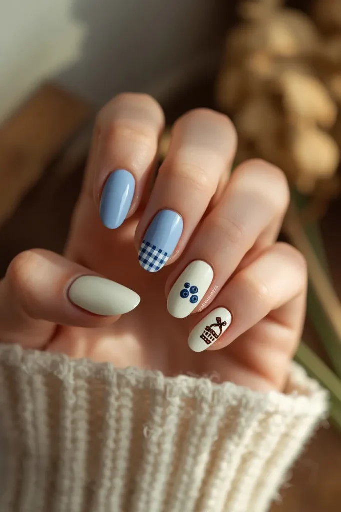 16. Designing Blueberry Picnic Nails Cozy Nail Art Idea