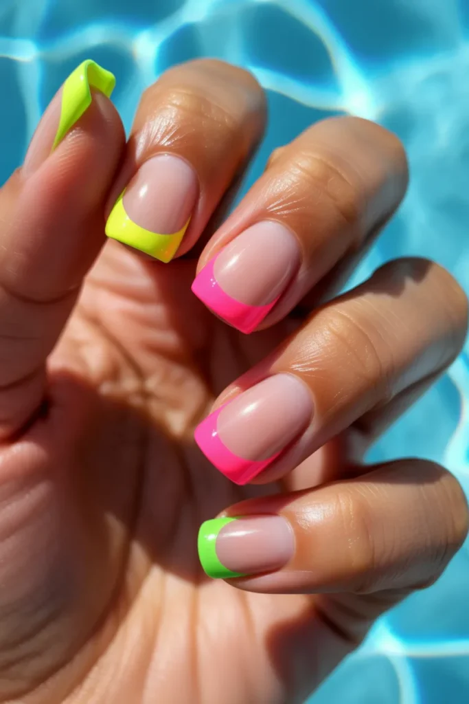 16. Neon French Tips — Teen Nails and Spring Break Energy