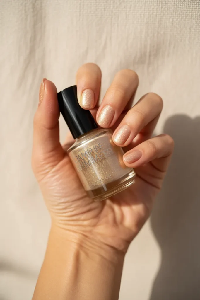 16. Nude and Champagne Glitter Nail Polish