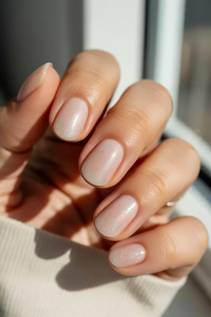 Glitter Nails 17 16. Nude and Natural Glitter Nails