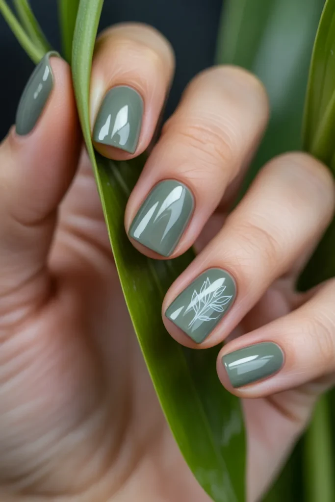 16. Simple Short Summer Nails in Sage Green