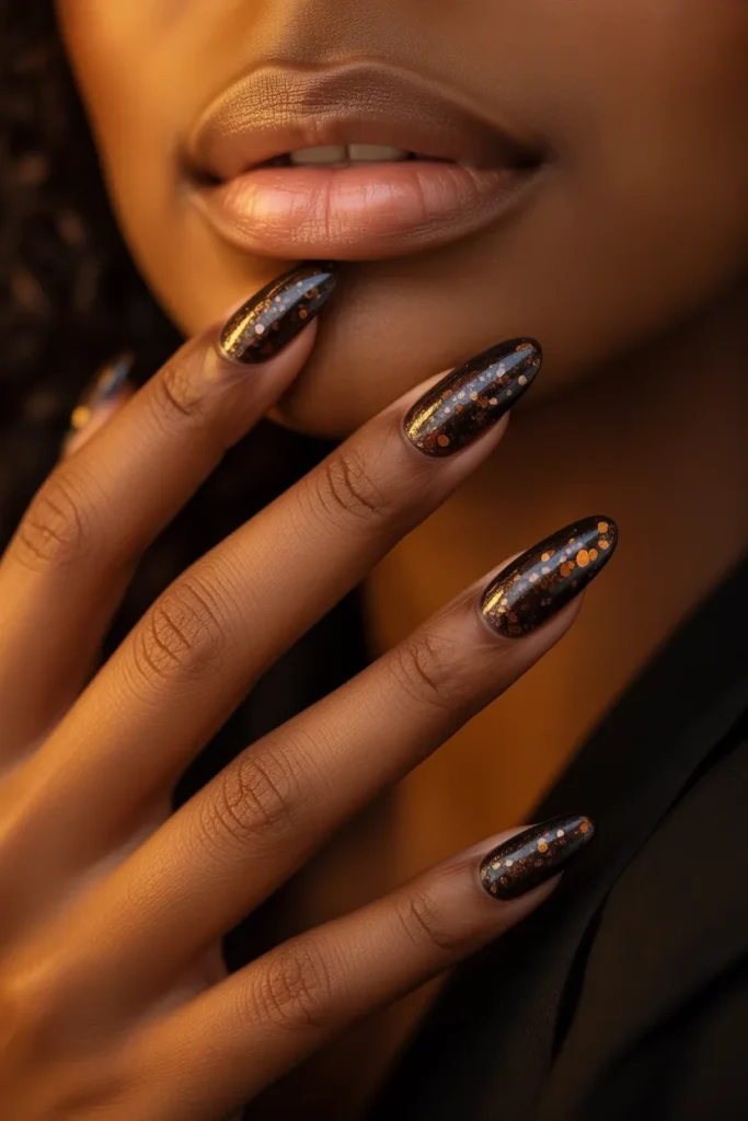 17 Black Glitter Nails for Brown Skin