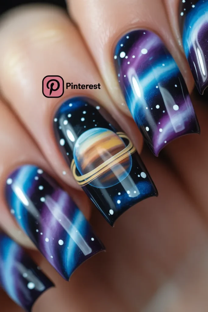 17 — Space Themed Nails Acrylic — Planets Nebulae