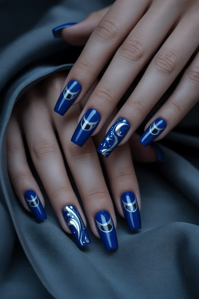 Blue Cat Eye Nails 18 17. Blue Cat Eye Nail Art Design — Magnetic Polish Meets Detailed Artistry