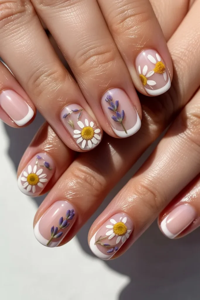 17. French Tips with Pressed Botanicals