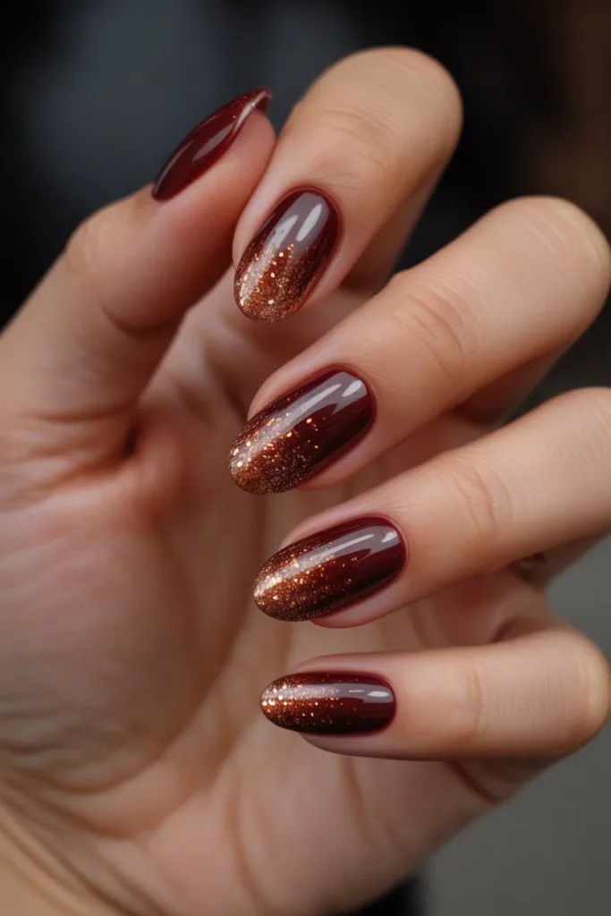 Glitter Nails 18 17. Maroon and Deep Red Glitter Nails