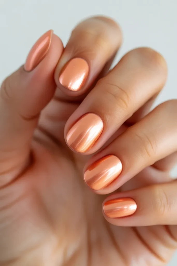 17. Peach Chrome Nails That Capture the Warm Hopeful Energy of Early Spring