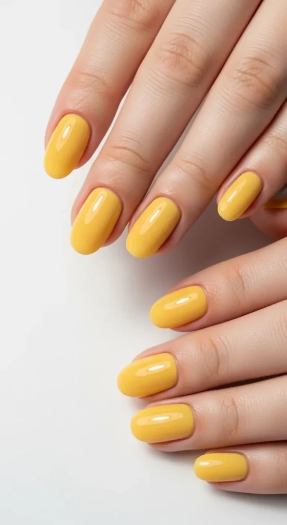 17. Short Oval Acrylic Nails in Butter Yellow That Feel Sunny and Practical