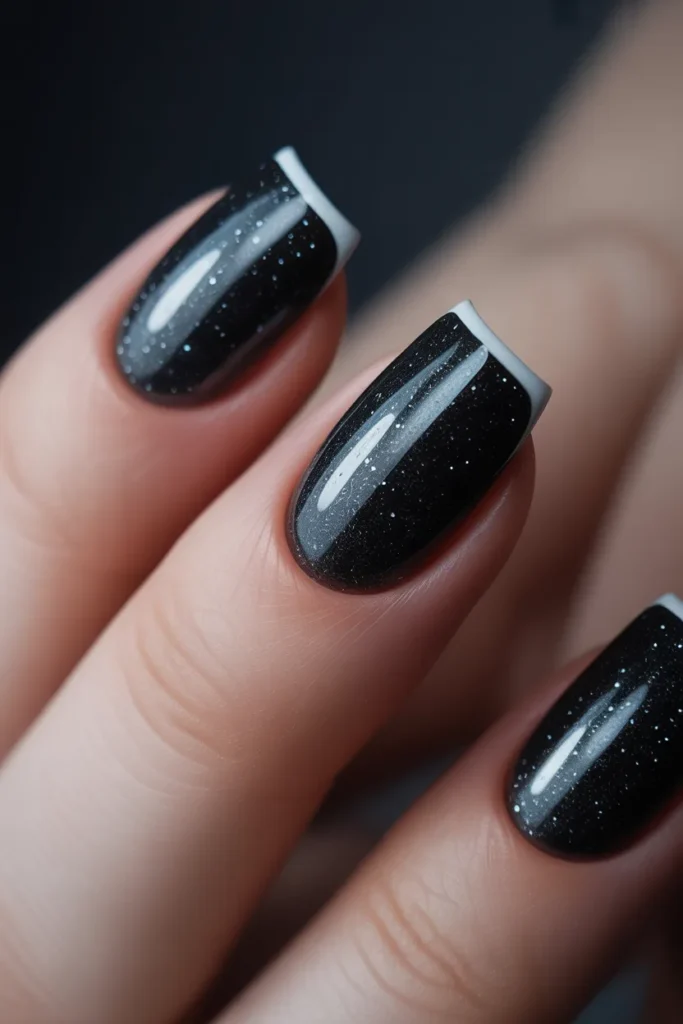 18 Black Glitter Nails Square Shape