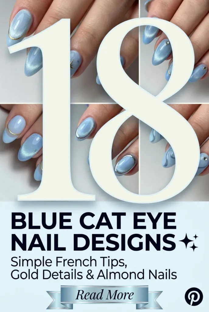 Blue Cat Eye Nails 1 18 Blue Cat Eye Nail Designs ✨ Simple French Tips Gold Details Almond Nails