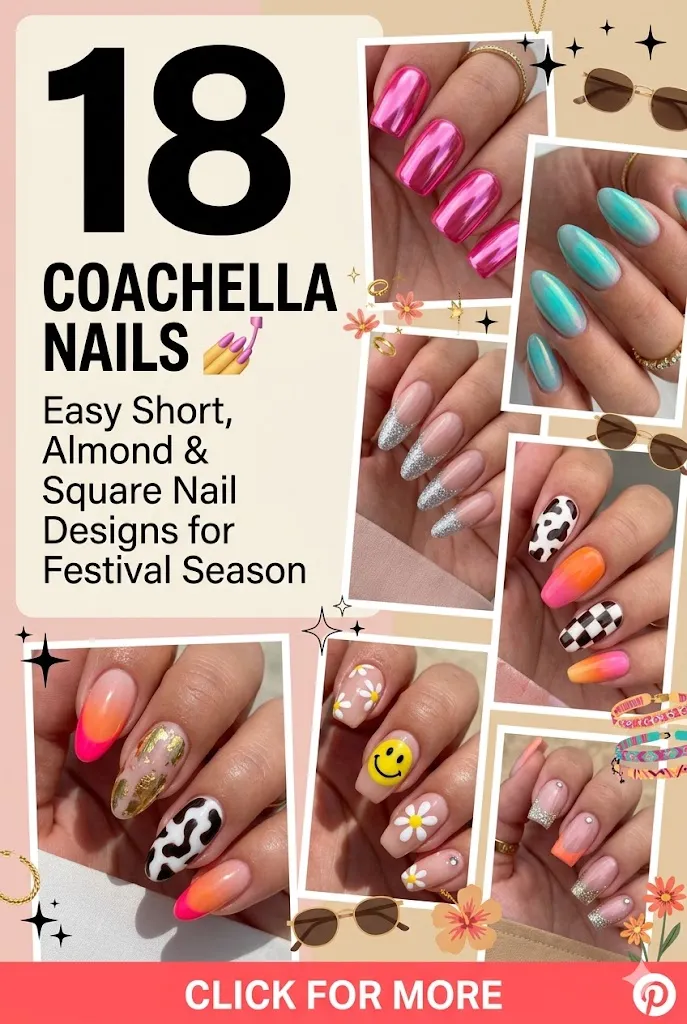 18 Coachella Nails 💅 Easy Short Almond Square Nail Designs for Festival Season