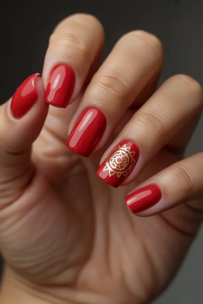 18 Red and Gold Nails with Nail Art — Mandala