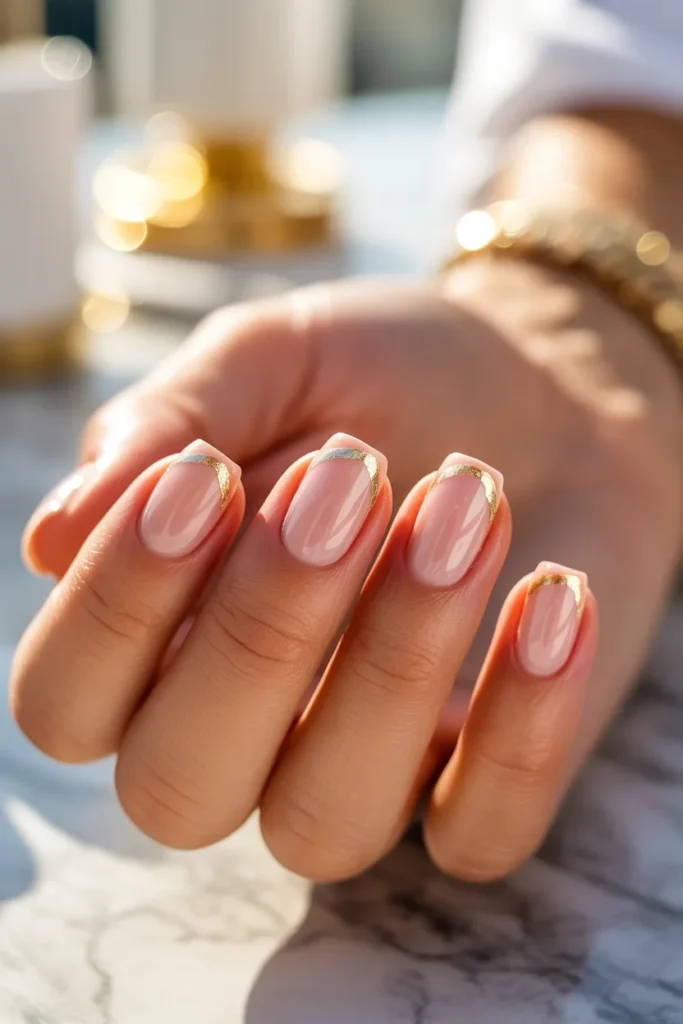 Short Acrylic Nails 19 18. Delicate Gold Foil Accents