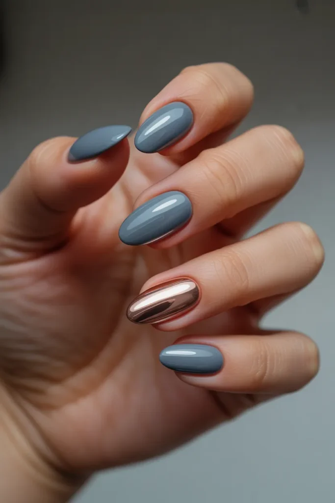 18. Dusty Blue Grey with Rose Gold Shimmer Accent