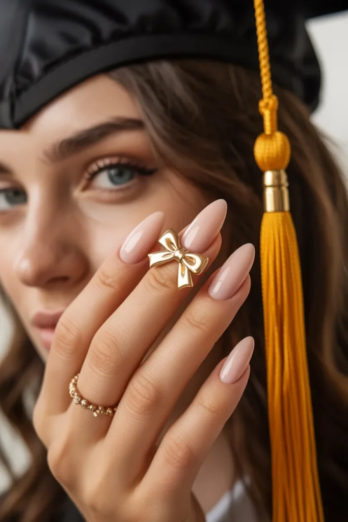 18. Gold Bow Nail Art — Charming and Elegant