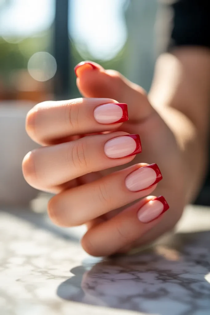 18. Short Coffin Red French Tips