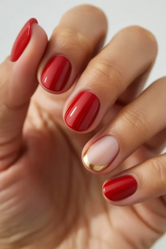 19 Simple Red and Gold Nails — Gold Tip Accent · Beginner · All Tones
