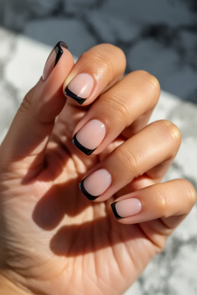 19. Black French Tip Nails with Matte Finish