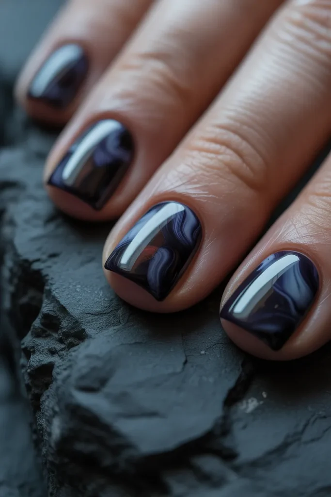 19. Goth Nails for Short Nails — Ink Blot Marble on Black