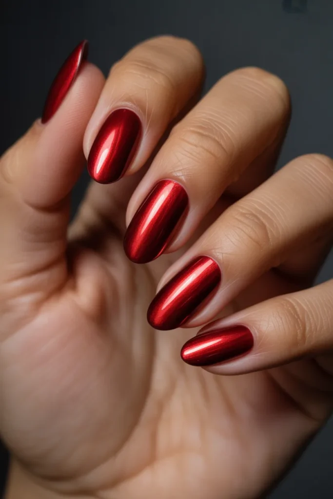 19. Red Chrome Cat Eye Nails