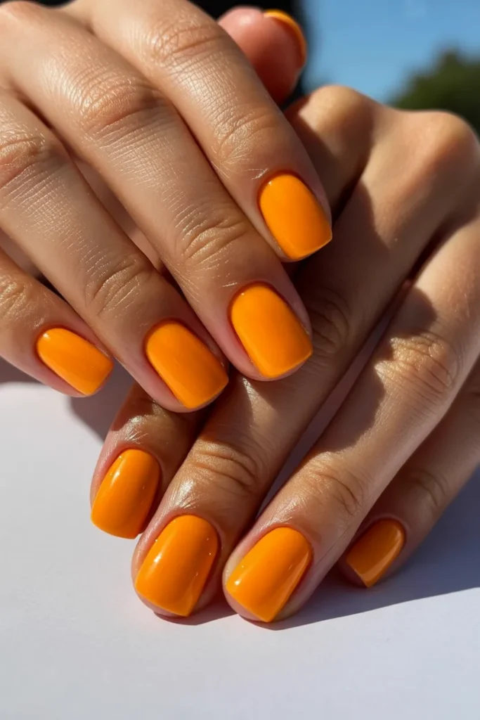19. Summer Gel Nails Square — Bold Mango Orange