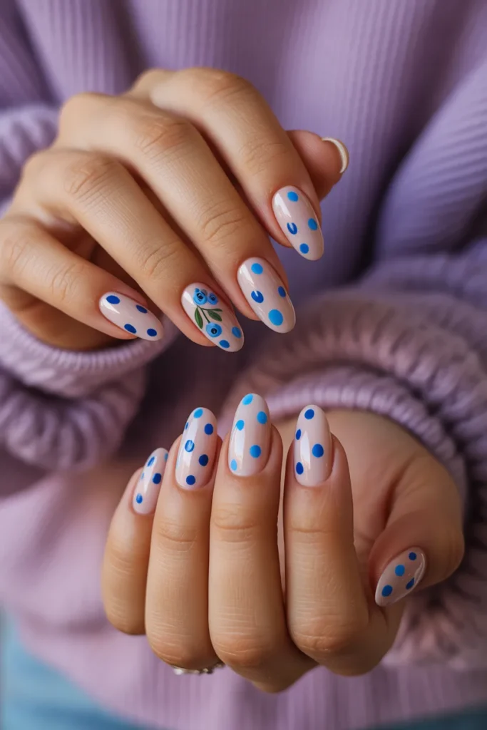 2. Blueberry Nails With Polka Dots