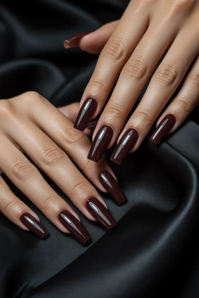2. Dark Red Cat Eye Nails — Velvet Effect