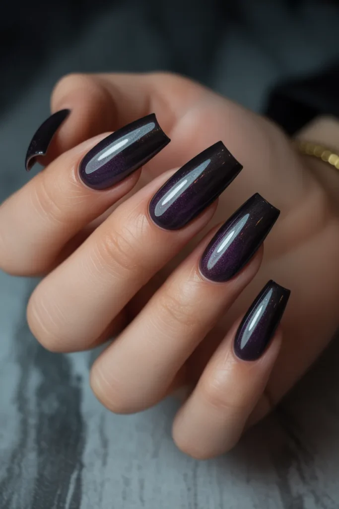 2. Goth Ombre Coffin Nails Black to Deep Purple