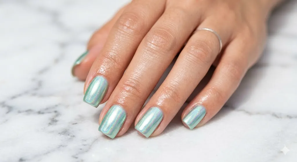 2. Mint Green Chrome Nails That Look as Fresh as a Spring Morning