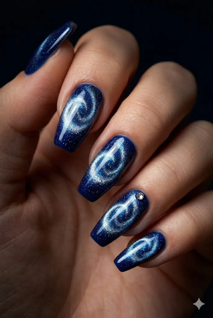 Blue Cat Eye Nails 3 2. Navy Blue Cat Eye Nails That Look Like a Midnight