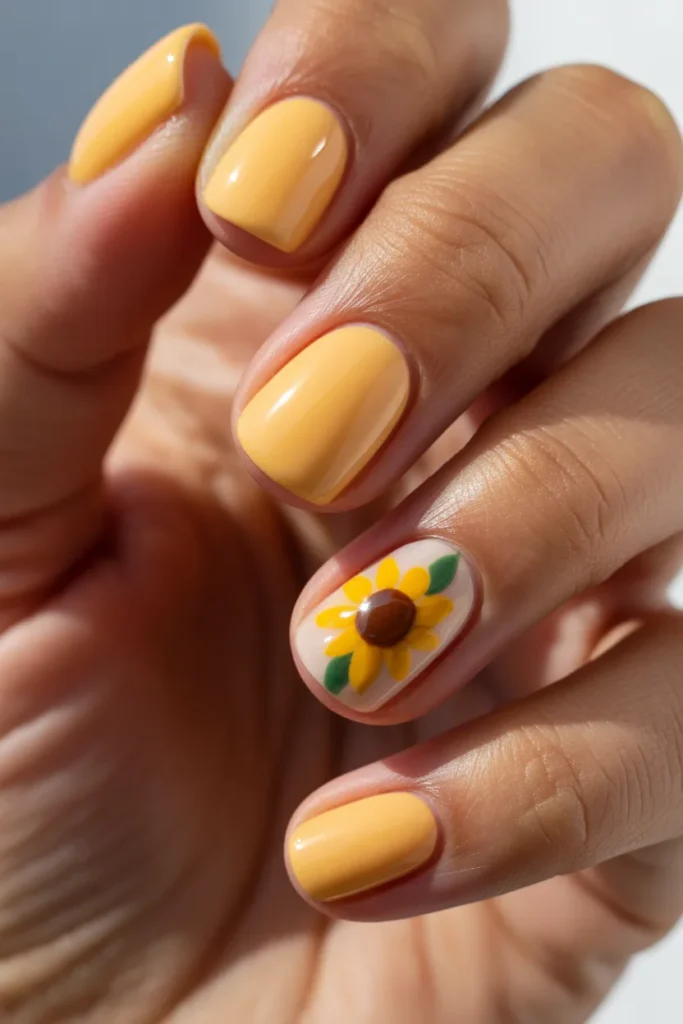 2. Sunflower Nails Short — Clean and Practical