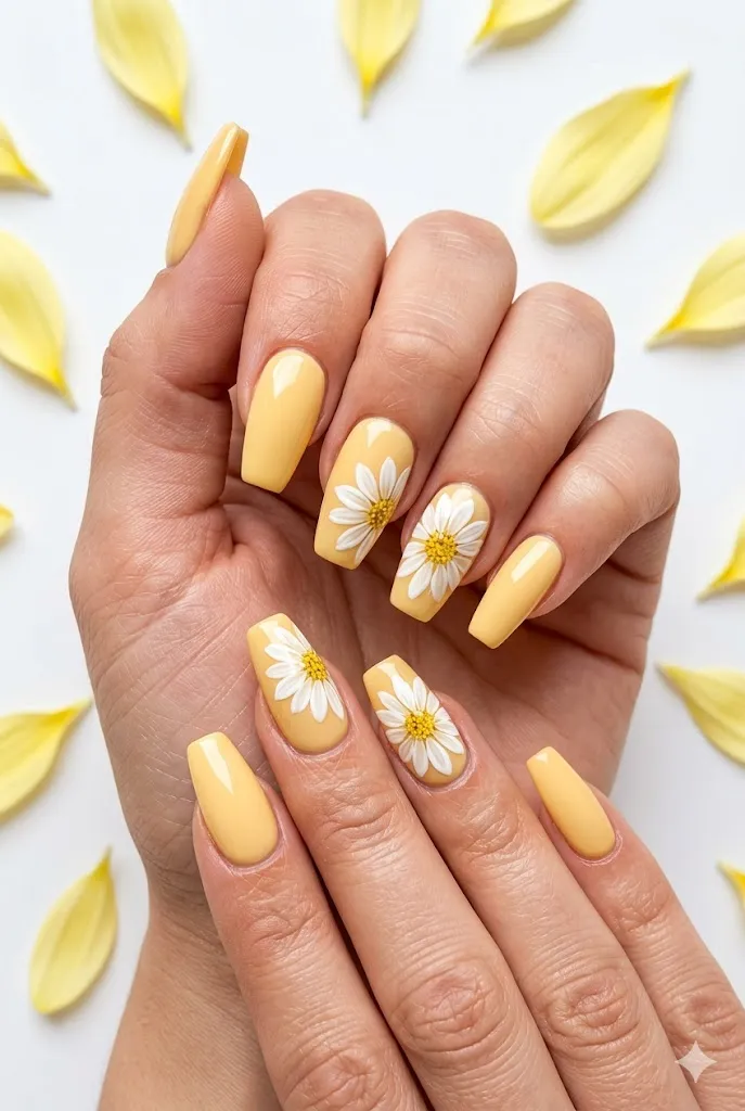 2. Yellow Daisy Acrylic Nails That Capture Pure Spring Joy
