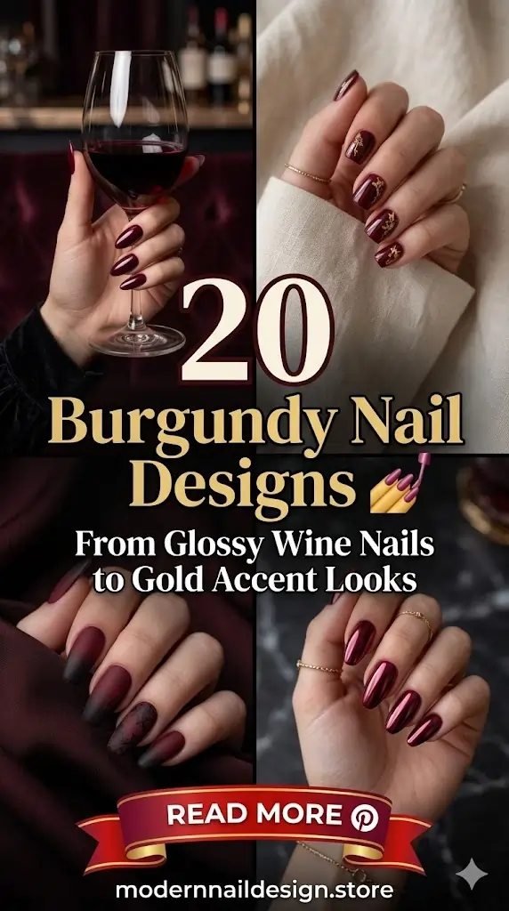 20 Burgundy Nail Designs 💅 From Glossy Wine Nails to Gold Accent Looks 1