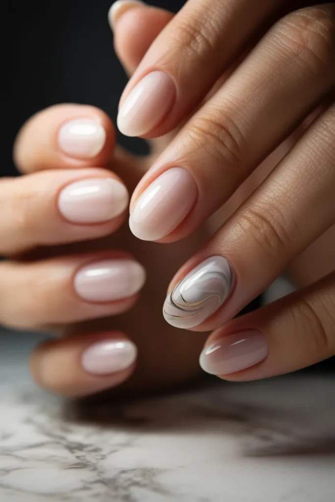 20 Milky White Nails — Soft Marble Accent