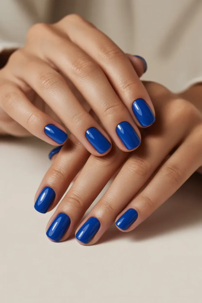 20. Royal Blue Square Nails — The Workhorse Shape