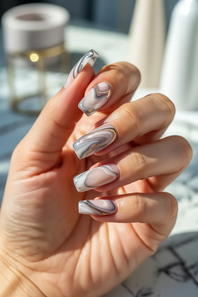 20.Abstract Swirl Marble Gel X Nails