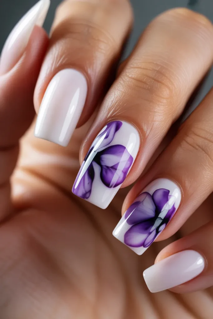 21 Purple Spring Nails — Blooming Ink Abstract