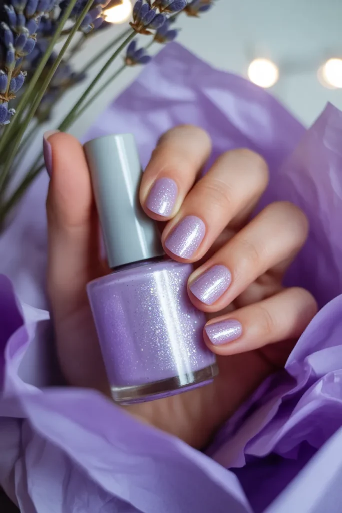 21. Lilac and Pastel Purple Glitter Nail Polish