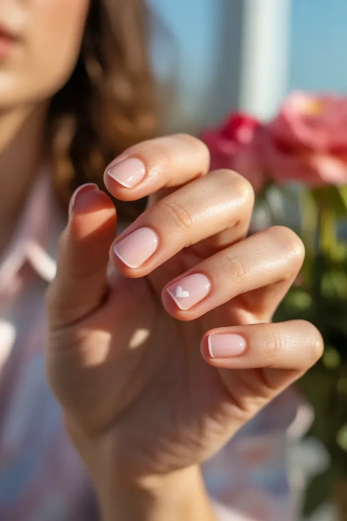 Short Acrylic Nails 22 21. Romantic Heart Accents