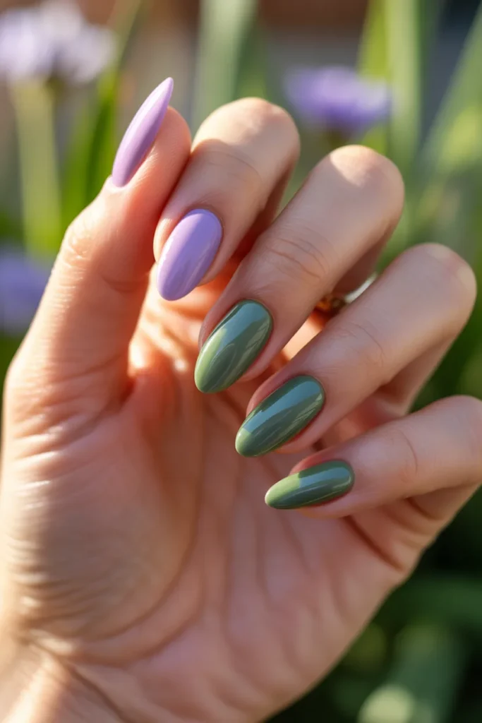 22 Purple and Green May Nails